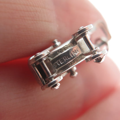 925 Sterling Silver Antique Art Deco Baby Stroller Minimalist 3D Charm Pendant