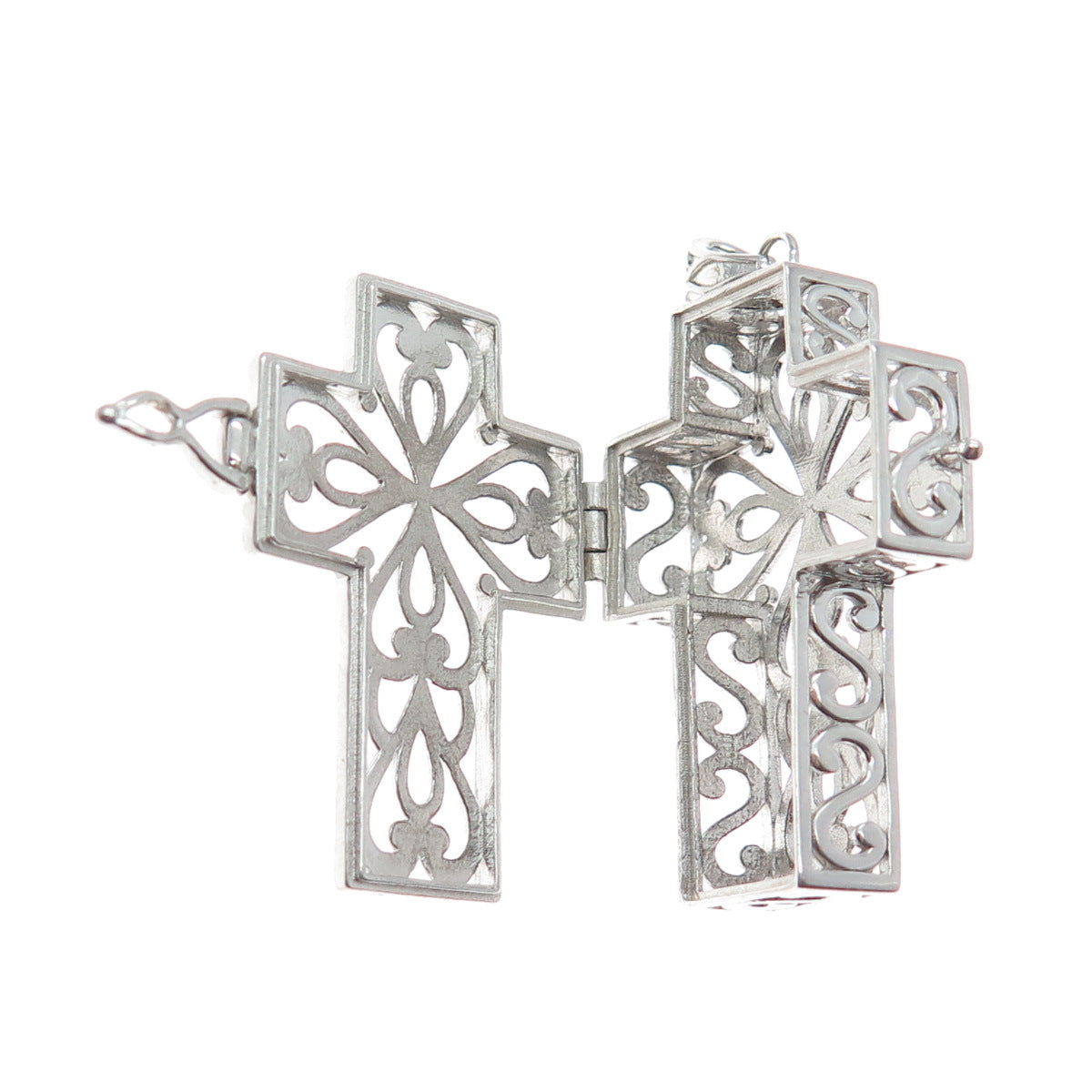 925 Sterling Silver Vintage Heart Ornate Cross Locket Pendant