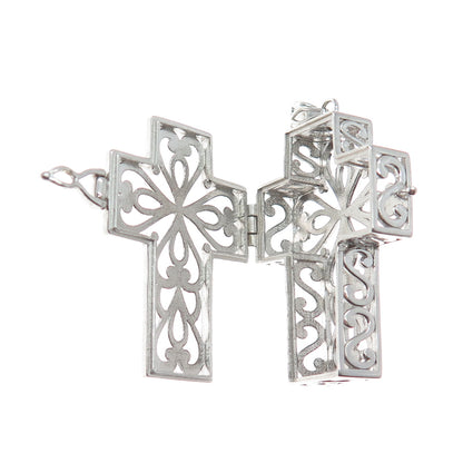 925 Sterling Silver Vintage Heart Ornate Cross Locket Pendant