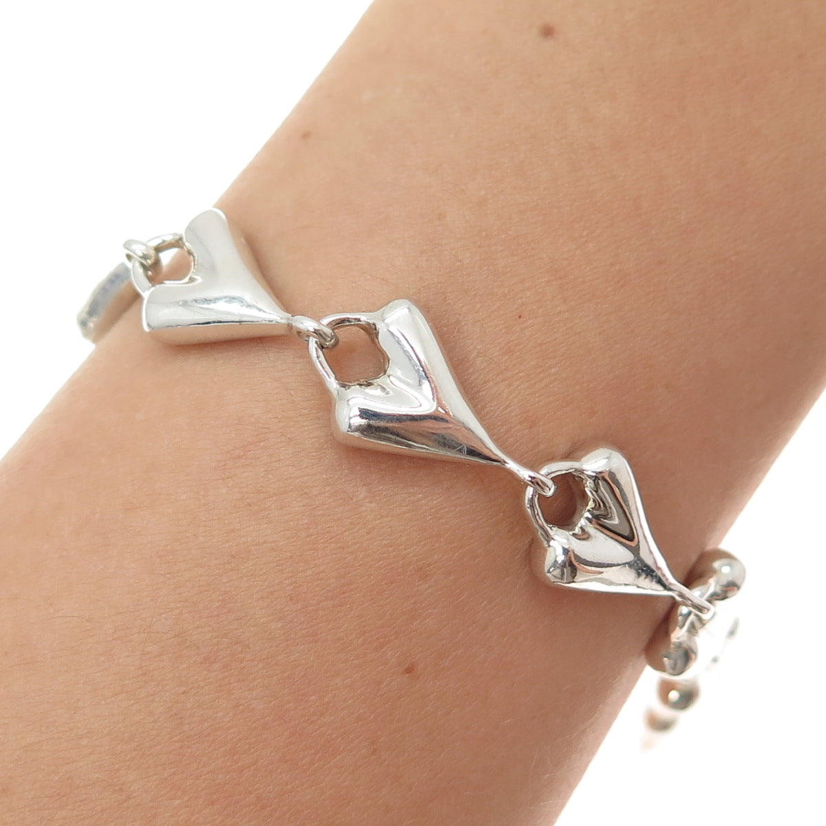 ROBERT LEE MORRIS 925 Sterling Silver Vintage Modernist Heart Link Bracelet 7"