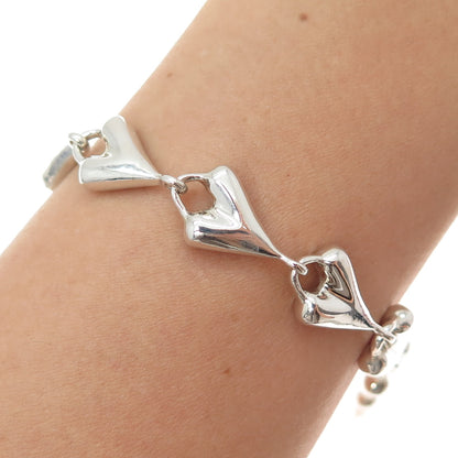 ROBERT LEE MORRIS 925 Sterling Silver Vintage Modernist Heart Link Bracelet 7"