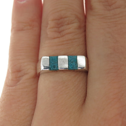 925 Sterling Silver Vintage Mexico Real Bisbee Turquoise Inlay Ring Size 6.5