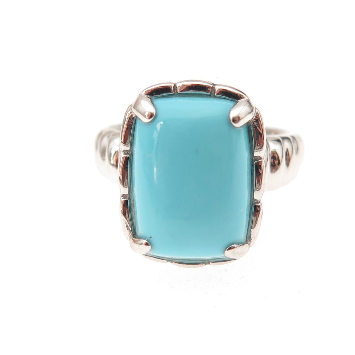 925 Sterling Silver Real Cabochon Tyrone Turquoise Ring Size 8