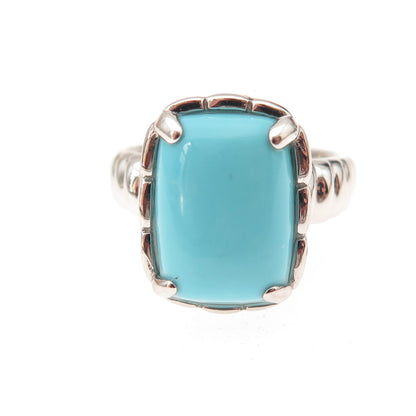 925 Sterling Silver Real Cabochon Tyrone Turquoise Ring Size 8