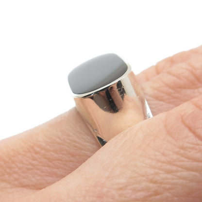 CERRO BLANCO Sterling Vintage Mexico Real Black Onyx Modernist Ring Size 11.25