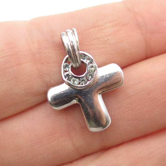 925 Sterling Silver Real Round-Cut Green Topaz Cross Charm Pendant