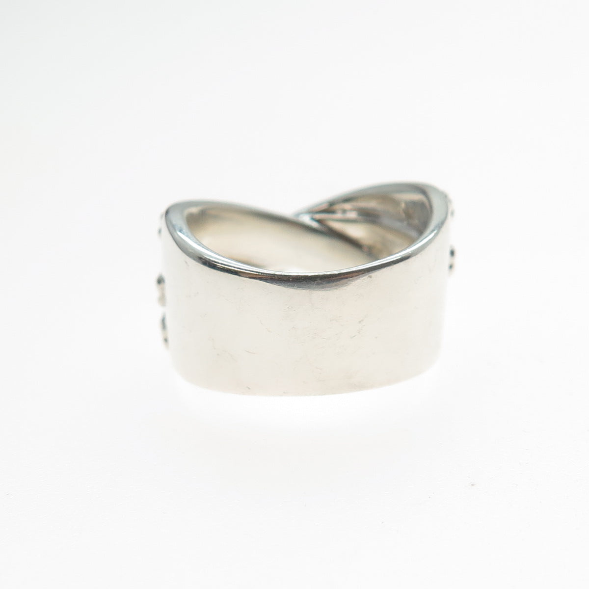 MICHAEL DAWKINS 925 Sterling Silver Real Diamond Crisscross Ring Size 6.75