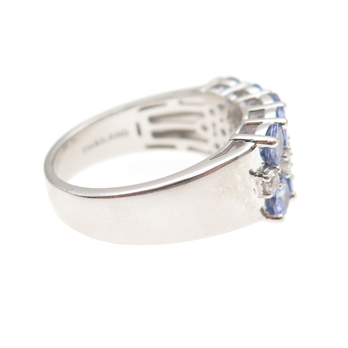 DSMK 925 Sterling Silver Real Round-Cut Tanzanite & White Topaz Ring Size 7.25