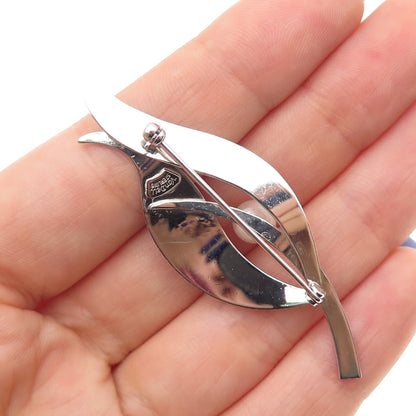 Van Dell 925 Sterling Silver Vintage Real Pearl Modernist Flower Pin Brooch