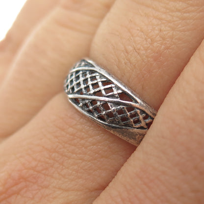 925 Sterling Silver Vintage European Mesh Oxidized Ring Size 7.75