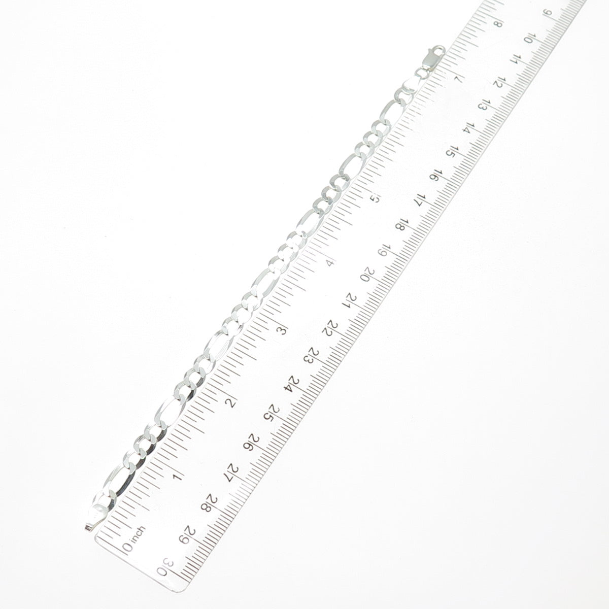 P. LUX 925 Sterling Silver Italy Figaro Link Bracelet 7"