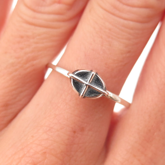 Hagit Gorali 925 Sterling Silver Vintage Modernist Cross Oxidized Ring Size 9