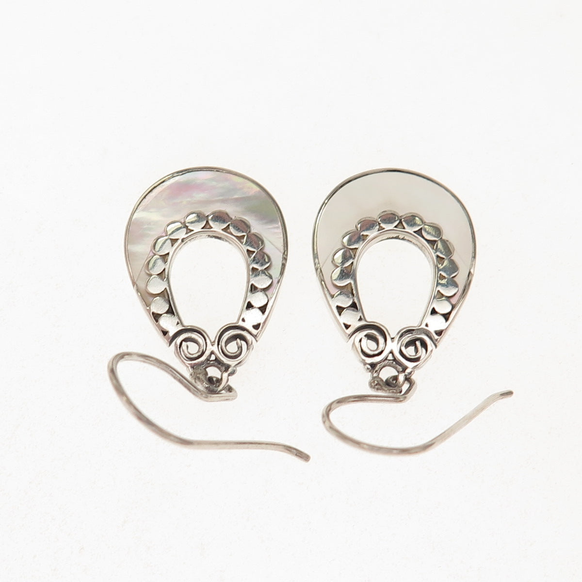ATI Annika Witt 925 Sterling Vintage Real MOP Modernist Dotted Dangle Earrings