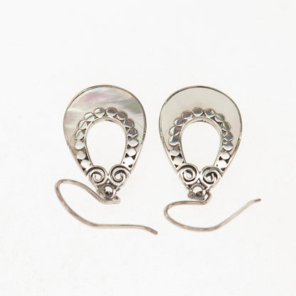 ATI Annika Witt 925 Sterling Vintage Real MOP Modernist Dotted Dangle Earrings