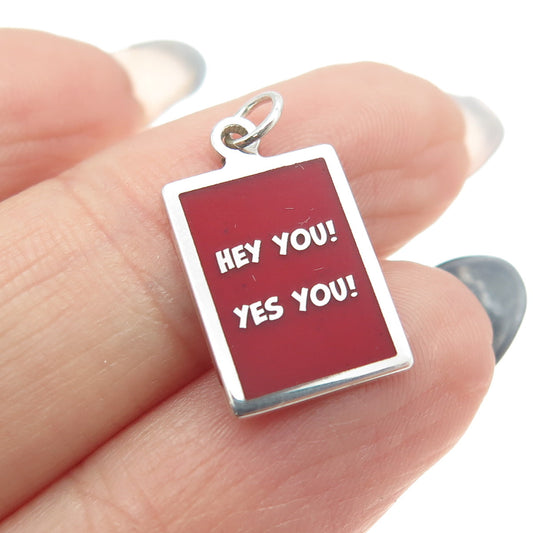 925 Sterling Silver Red Enamel "Hey You! Yes You!" Minimalist Charm Pendant