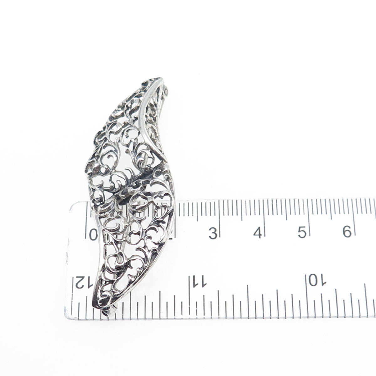 DANECRAFT 925 Sterling Silver Vintage Ornate Floral Oxidized Pin Brooch