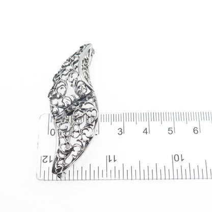 DANECRAFT 925 Sterling Silver Vintage Ornate Floral Oxidized Pin Brooch
