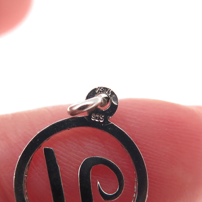 925 Sterling Silver Vintage Diamond-Cut Letter U Initial Mini Charm Pendant