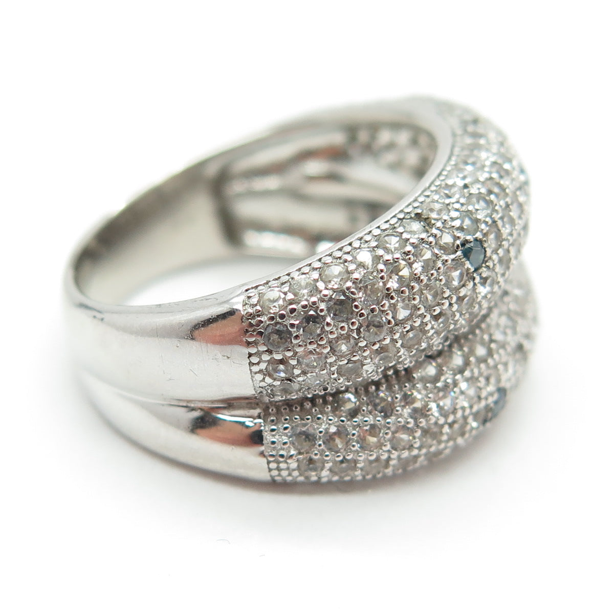 925 Sterling Silver Real Blue Diamond & White Topaz Gemstone Ring Size 7