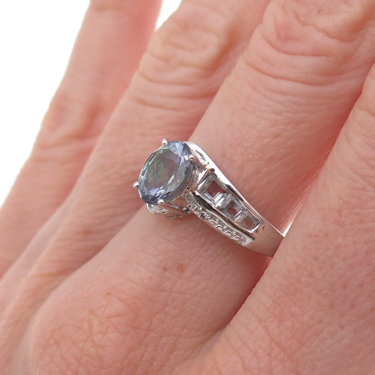 Chuck Clemency 925 Sterling Silver Real Iolite & White Topaz Ring Size 8.25