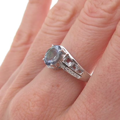Chuck Clemency 925 Sterling Silver Real Iolite & White Topaz Ring Size 8.25
