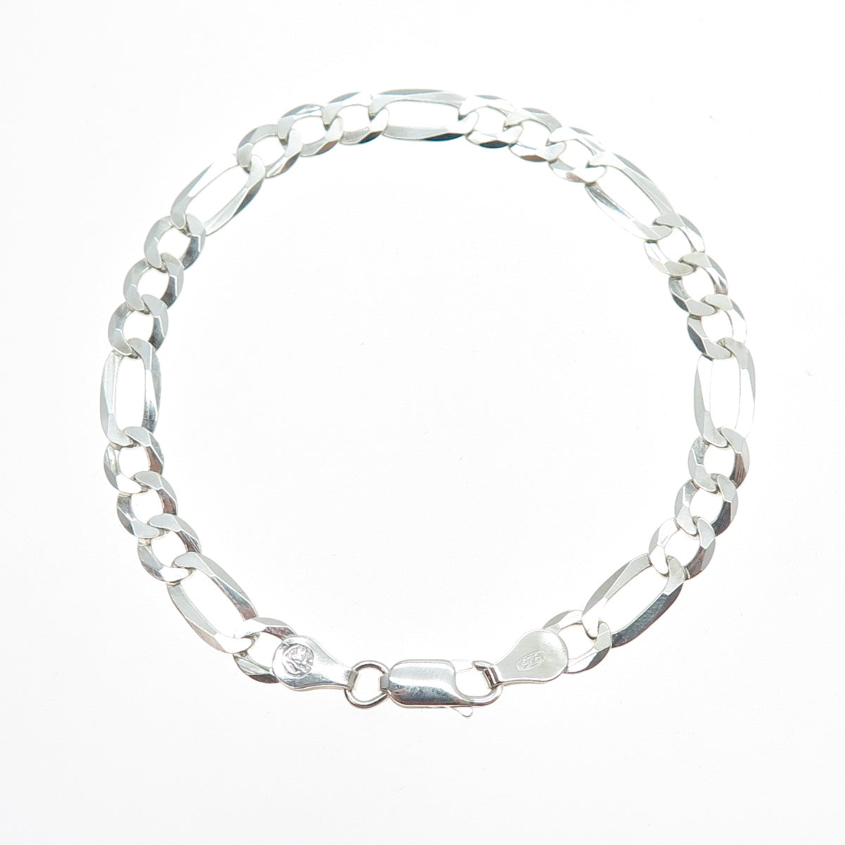 P. LUX 925 Sterling Silver Italy Figaro Link Bracelet 7"