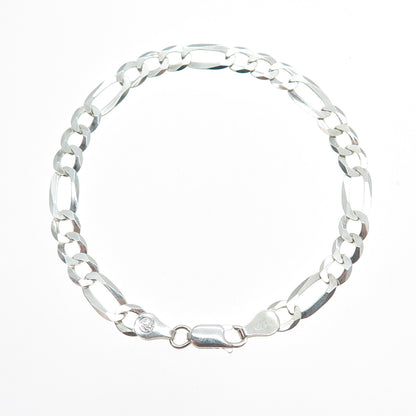 P. LUX 925 Sterling Silver Italy Figaro Link Bracelet 7"
