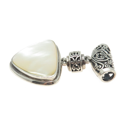 925 Sterling Silver Vintage Real Mother-of-Pearl Swirl / Ornate Slide Pendant