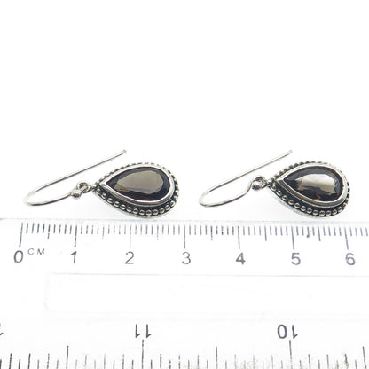 925 Sterling Silver Vintage Real Pear-Cut Smoky Quartz Dangle Earrings