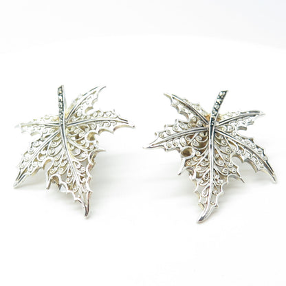 ALICE CAVINESS 925 Sterling Silver Vintage Germany Maple Leaf Clip On Earrings