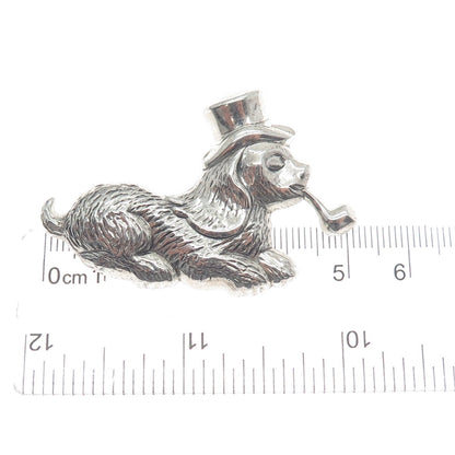 BEAU Sterling Silver Antique Art Deco Sherlock Holmes Dog Oxidized Pin Brooch