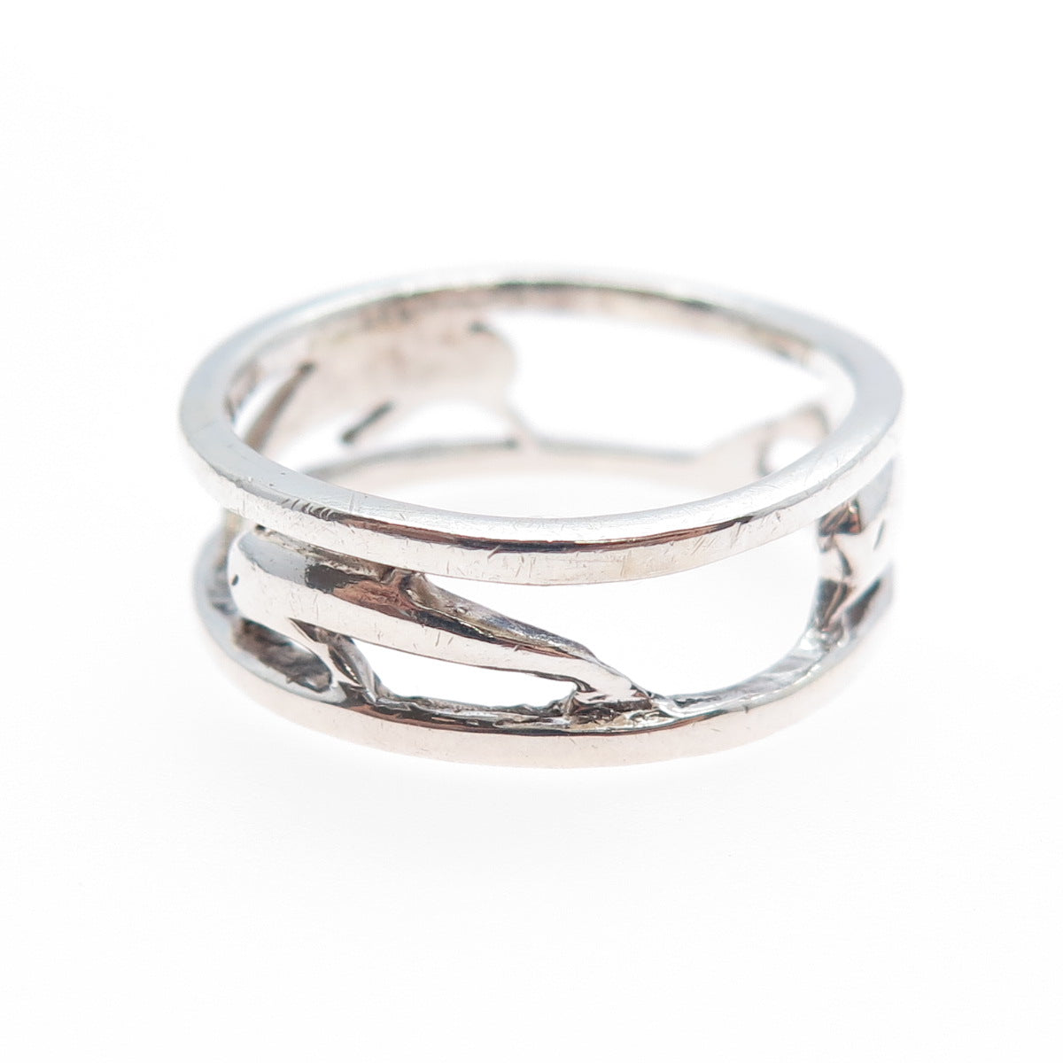 925 Sterling Silver Vintage Dolphin Oxidized Band Ring Size 9