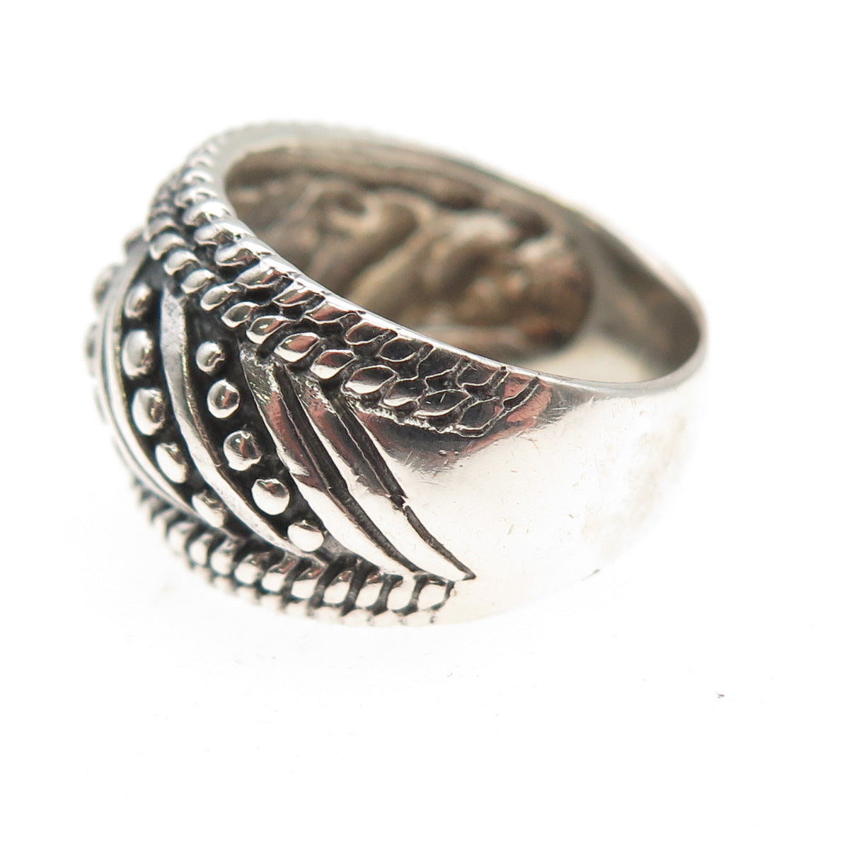 925 Sterling Silver Vintage Modernist Beaded Oxidized Ring Size 7