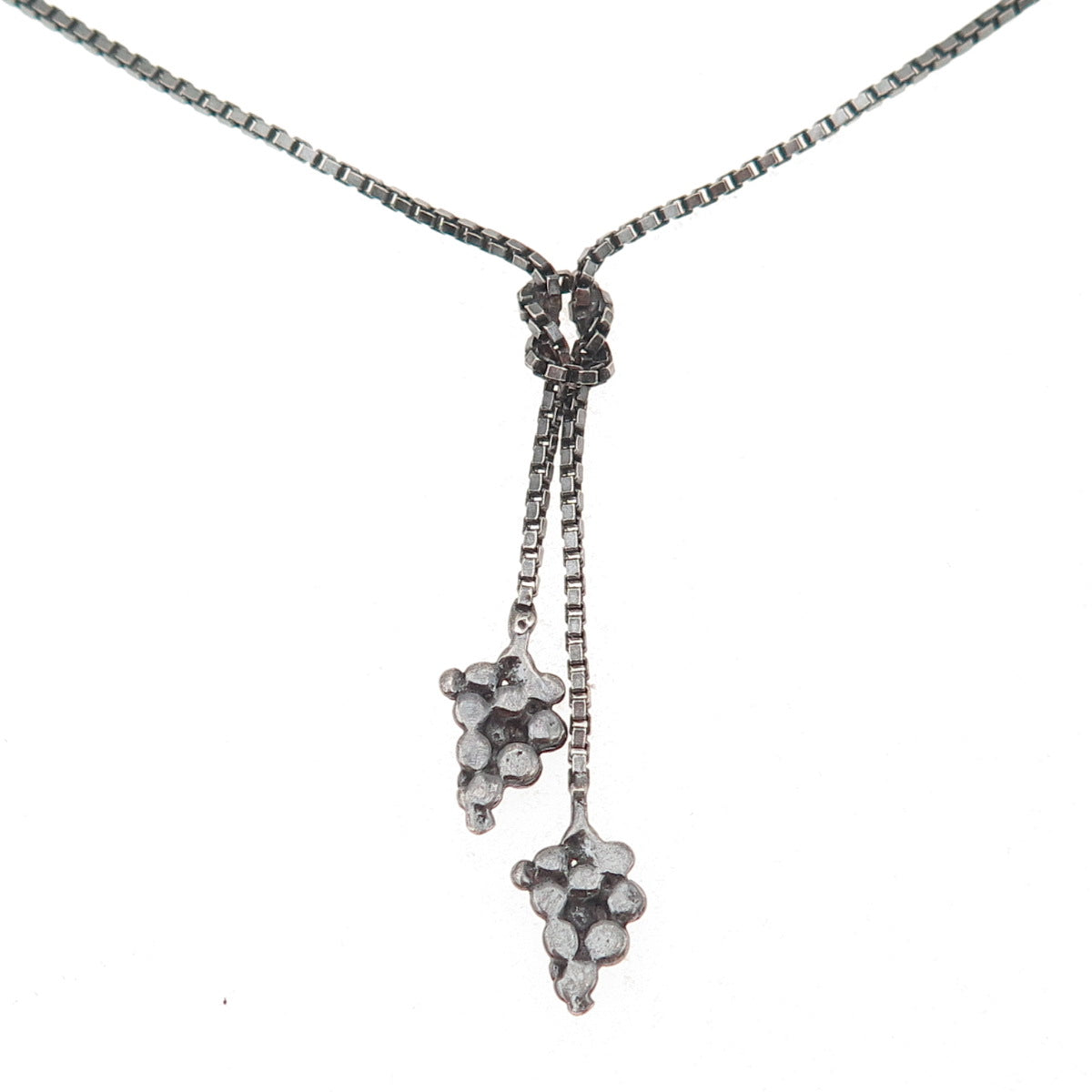 925 Sterling Silver Black Rhodium Vintage Italy Grape Box Chain Necklace 16"