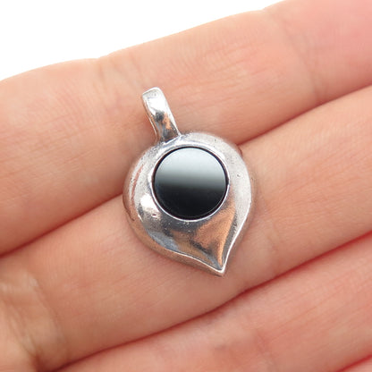 925 Sterling Silver Vintage Israel Real Black Onyx Modernist Petal Mini Pendant