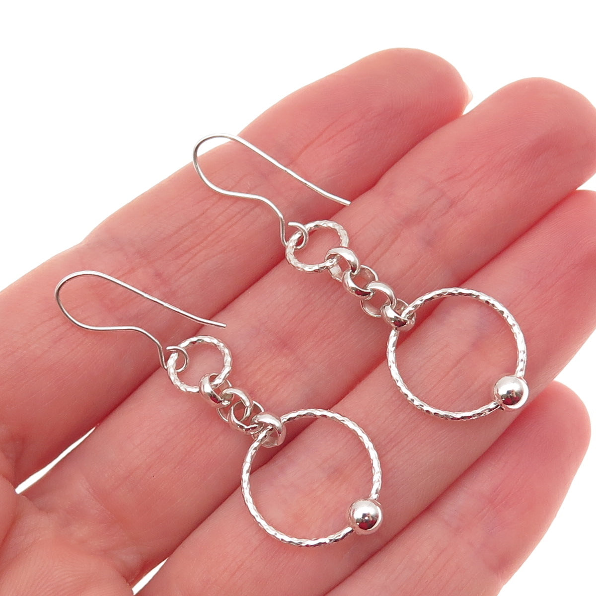 925 Sterling Silver Vintage Italy Ball Beaded Circle Dangle Earrings