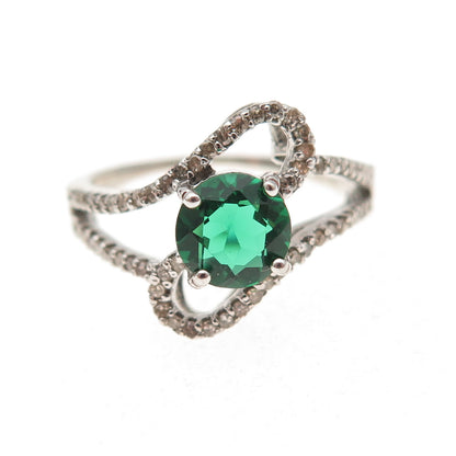 925 Sterling Silver Real Diamond & Chrome Diopside Bypass Ring Size 7.5