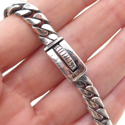 925 Sterling Silver Vintage Mexico Cuban Link Oxidized Bracelet 7"