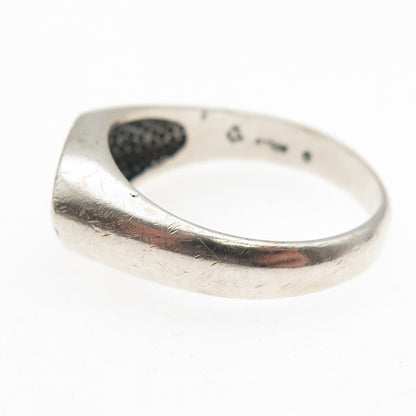 SILVER FOX Old Pawn 925 Sterling Vintage Turquoise Inlay Tribal Ring Size 10.75