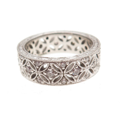 925 Sterling Silver Round-Cut C Z Floral Band Ring Size 8.25