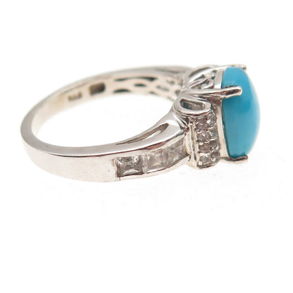 Chuck Clemency 925 Sterling Silver Real Turquoise & White Topaz Ring Size 8