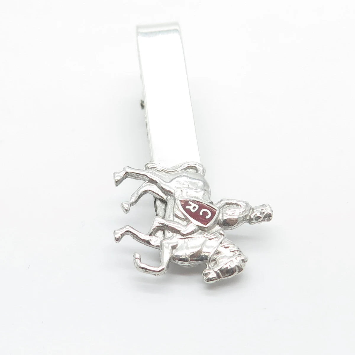 925 Sterling Silver Vintage Enamel Roman Warrior on Horse Bar Tie Clip