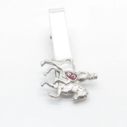 925 Sterling Silver Vintage Enamel Roman Warrior on Horse Bar Tie Clip