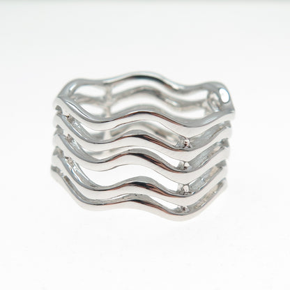 925 Sterling Silver Modernist 5-Row Wavy Band Ring Size 9.5