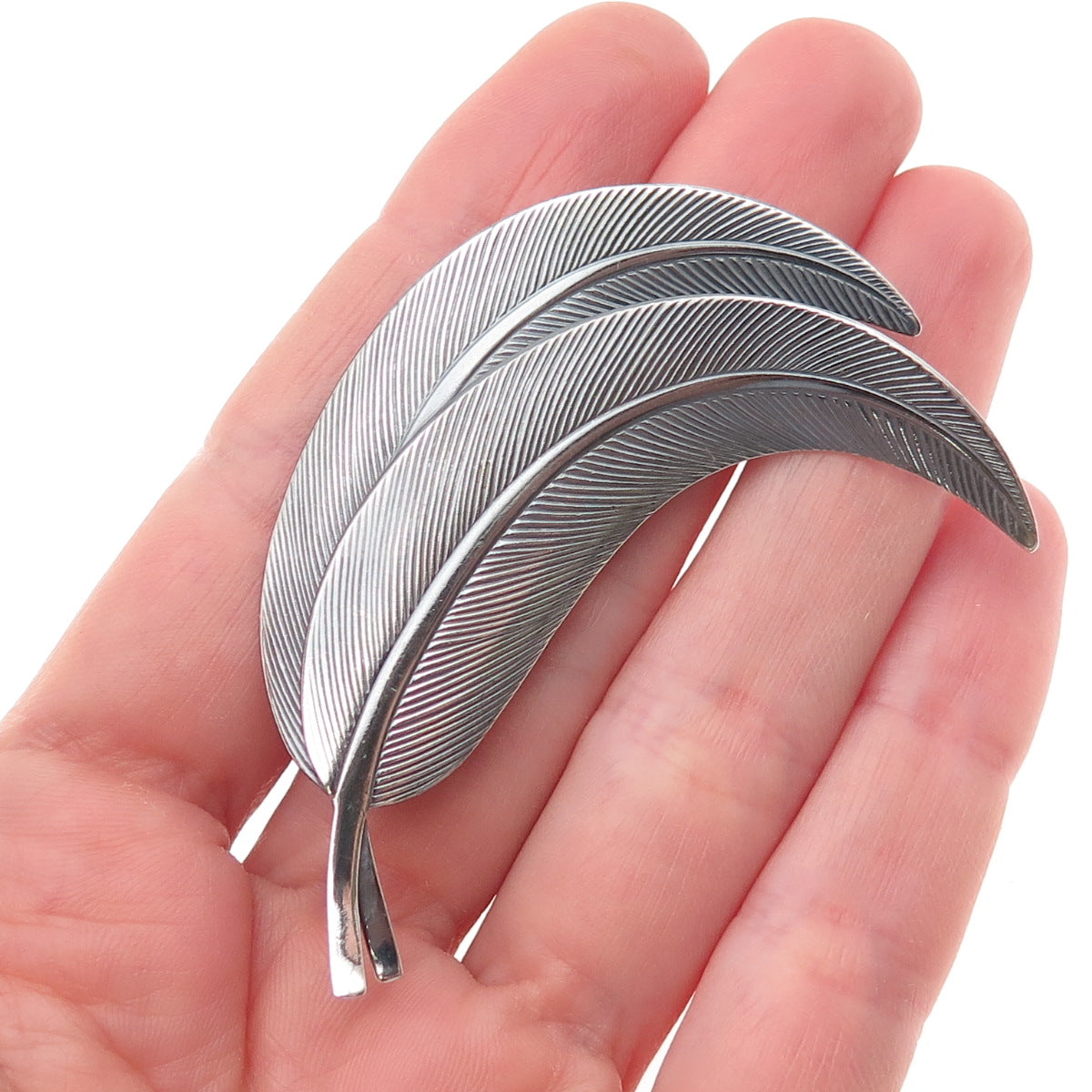 JEWELART 925 Sterling Silver Vintage Feather Oxidized Pin Brooch