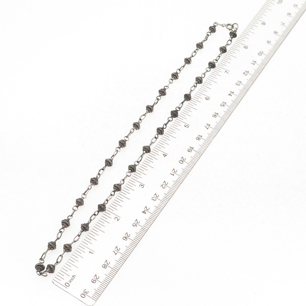 925 Sterling Silver Vintage Cannetille Beads Oxidized Chain Necklace 18"