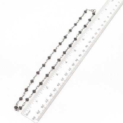 925 Sterling Silver Vintage Cannetille Beads Oxidized Chain Necklace 18"