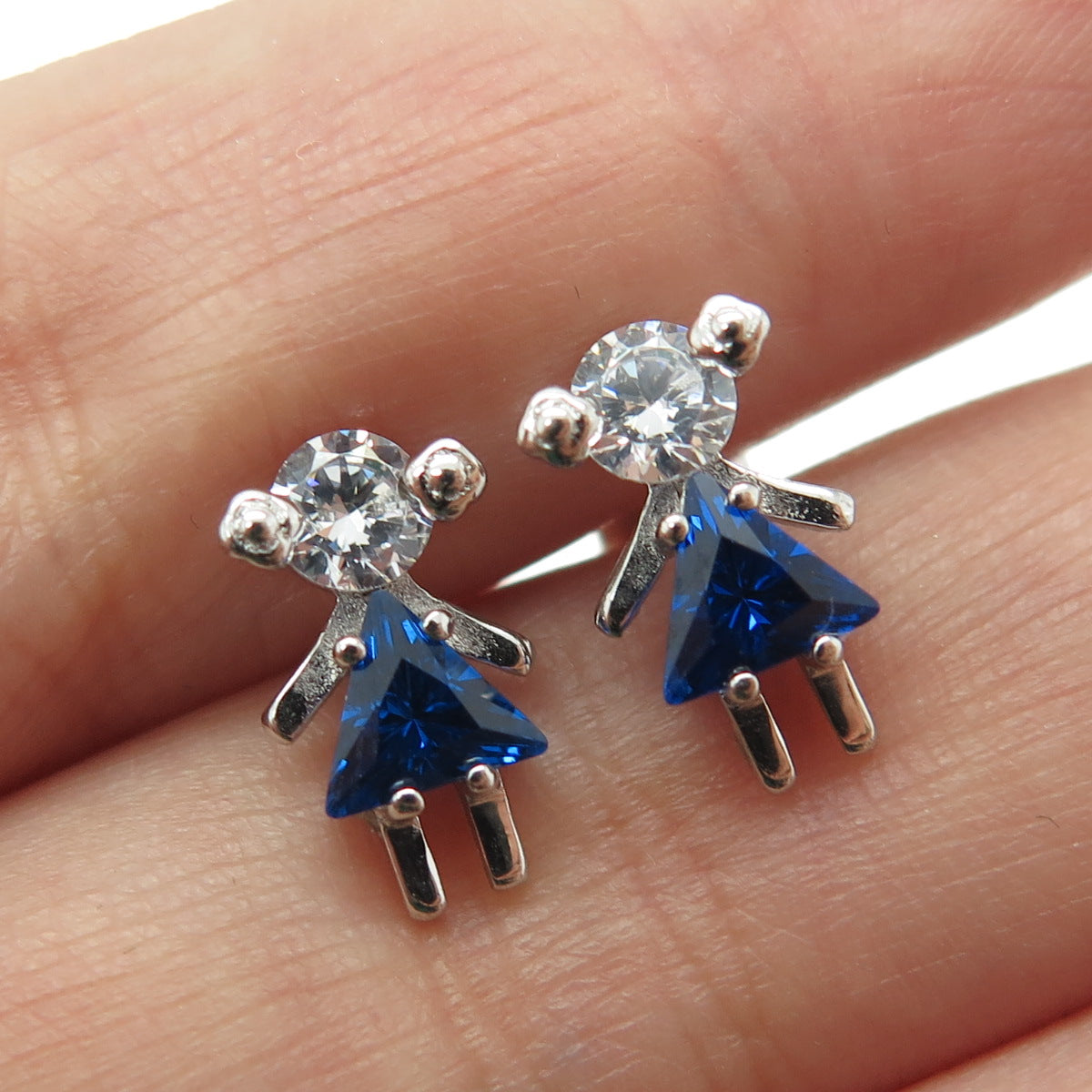 925 Sterling Silver Lab-Created Sapphire C Z September Birthstone Girl Earrings