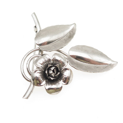 FORSTNER 925 Sterling Silver Vintage Flower Blossom Oxidized Pin Brooch