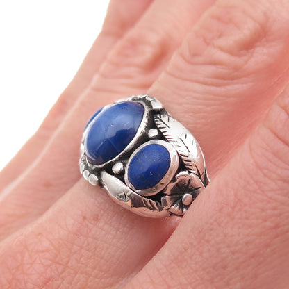 925 Sterling Antique Art Deco Lab-Created Sapphire Real Lapis Ring Size 12.75